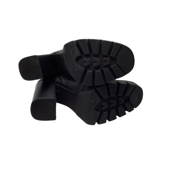 Zara Black Leather Chunky Heel Lace-Up Ankle Boots Side Zipper EU37 - Picture 6 of 8